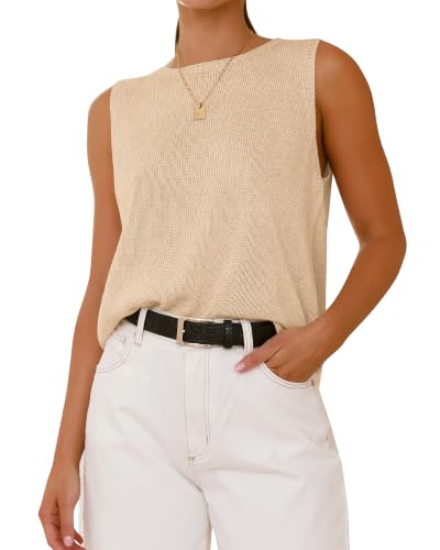 BTFBM Sleeveless Sweater Tops for Women Casual,XXL,Light Khaki