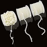 Fbshicung 3 rollos de perlas para decoración de árbol de Navidad, guirnalda de perlas de imitación para manualidades, guirnalda de flores para boda, 66 pies (marfil)