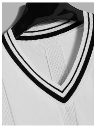 OYOANGLE Men's V Neck Sweater Vest Striped Trim Preppy Style Sweater Tank Tops3
