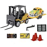 FANXMF RC Forklift with APP Control 1/64 Mini Metal Remote Control Forklifts Lift Fork & Hook 9 Channel 2 in 1 Construction Vehicle with Carrier Slab & Pull Back Car Engineering Truck (Yellow)