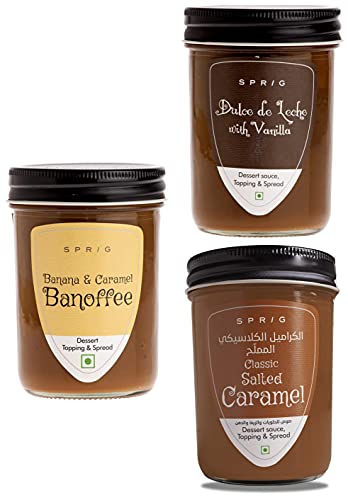 Image of S P R I G Gourmet Sweet Spreads|Banoffee, Dulce De Leche & Salted Caramel|Use As Breakfast Spread, Dessert Topping Or Swirl Into Beverages|Milk-Based Spreads|Not Hydrogenated Vegetable Fats