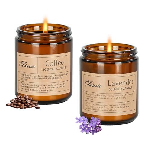 Obisesio Duftkerzen Set, 2er Pack Duftkerzen im Glas, mit 45-50 Stunden Brenndauer, Lavendel & Kaffee Duft, Scented Kerzen aus 100% Sojawachs, Kerzen Geschenk für Entspannung und Wohlbefinden