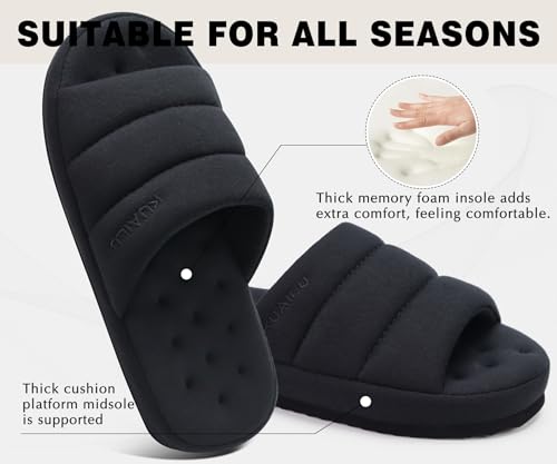KuaiLu Men's Fashion Quilted Cotton-blend Fabric Sandal Slippers Cozy Memory Foam Indoor/Outdoor House Shoes with Lightweight Soft Cushion Footbed Hard Rubber Sole3