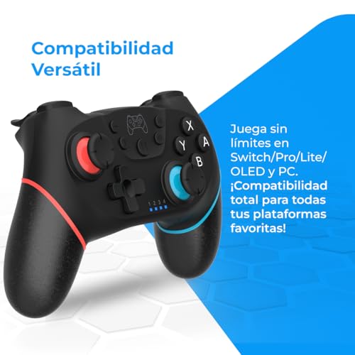 NK Mando Switch Inalámbrico - Switch/OLED/Lite/Pro con Función Wake, Ajustes Macro,Bluetooth, 6 ejes, Función Turbo, Dual Shock Doble Vibración, LED Indicadores - Color Negro (Rojo y Azul) - imagen 4