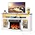 WLIVE 3-Sided Glass Electric Fireplace TV Stand for 65 Inch TV, Entertainment Center with 14 Flame Colors & Adjustable LED Storage Cabinets, Farmhouse Media Console for Living Room, Bedroom (White)