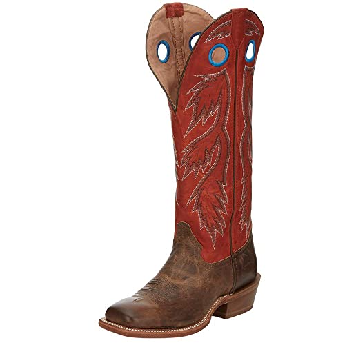 Tony Lama Men`s Colburn Wood Brown 17in Fire Orange Top Buckaroo Sq Toe Boot