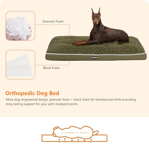 HMTOPE Orthopädisches Hundebett, Hundematte im Doppelstock-Design, Waschbar Hundekissen, Abnehmbar Hundekorb, 120 cm für Große Hunde, Olivgrün