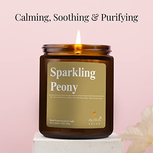 Image of AuraDecor Scented Jar Candle | Handpoured Soy Wax Candle with Long Lasting Burn Time | Premium Amber Jar Aromatherapy Candle | Ideal Gift for Home & Decor (Extra Large, Sparkling Peony)