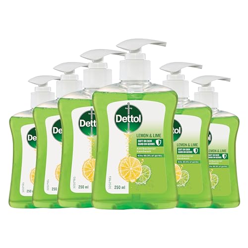 Dettol Liquid Hand Wash Refreshing Lemon Lime Anti-Bacterial Pump, 1.5 Liter, Count of 6 Pack