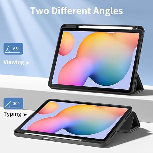 Image of TGK Rotating Case for Samsung Galaxy Tab S6 Lite 10.4 inch SM-P610 P615 P613 P619 with Pencil Holder Trifold Stand Cover Clear Back (Black)