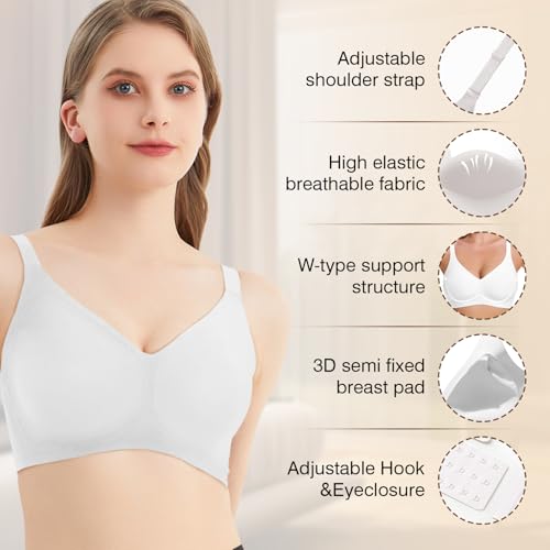 Image of Greoay Bras for Women Wireless Push Up Seamless Wire-Free Bras Full Support T-Shirt Bra V Neck Comfortable Adjustable Bra