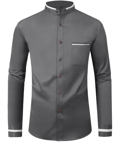 SWISSWELL Mandarin Collar Dress Shirt for Men Clergy Shirt Collarless Button Down Business Casual Shirts