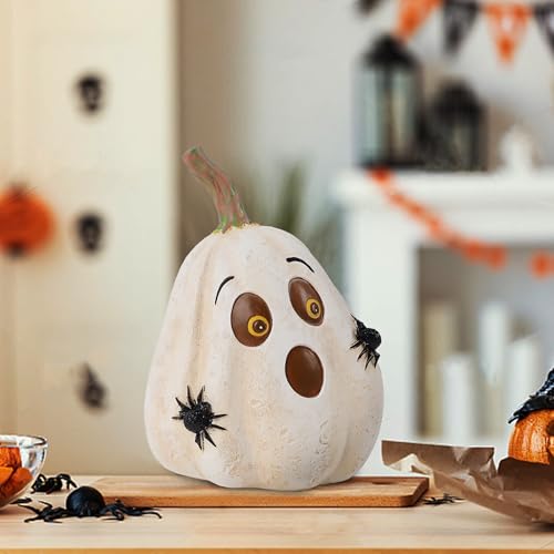 Prsildan-Halloween-Pumpkin-Decoration-Indoor-with-Black-Spider-White-Ghostly-Face-Halloween-Table-Decor-Resin-Cute-Pumpkin-Ornament-for-Tabletop-Home-Office-Desk-Decorative-Figurines Prsildan Halloween Pumpkin Decoration Indoor with Black Spider White Ghostly Face Halloween Table Decor Resin Cute Pumpkin Ornament for Tabletop Home Office Desk Decorative Figurines
