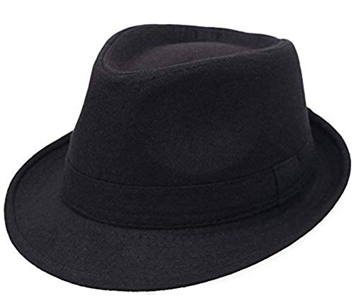Unisex Klassische Manhattan Strukturiert Trilby Fedora Hut Panama Hut Derby Hut (Schwarz), schwarz, large