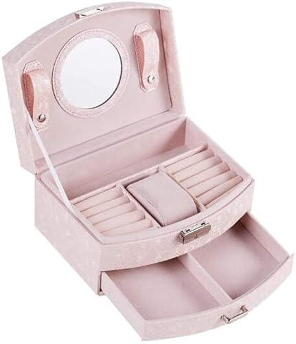 TIANQIHAO Jewelry Box Multifunction Mirror Large Capacity With Lock Storage Box Ring Wedding Organizer Box Double Drawer Design Jewellry Holder,G