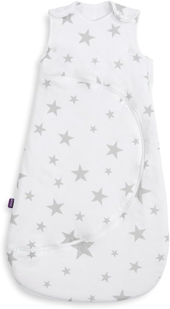 Snuz Baby Sleeping Bag with Nappy Zip - For Easy Nappy Changes, Super Soft Cotton Sleeping Bags with Easy Fit Poppers, Meets British Safety Standard, Grey Star, 2.5 Tog 0-6M