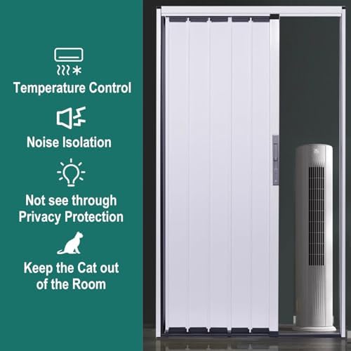 White Aluminum Accordion Soundproof Folding Door, Interior Room Divider for Bedroom, Closet, Stairwell, Entryway - Privacy Partition with Lock, 95x203cm (37.4x80in)