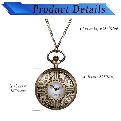 Image of JewelryWe Vintage Pocket Watch Cool Gear Steampunk Retro Pendant Necklace Watches for Men Women Halloween Costumes Daily and Office