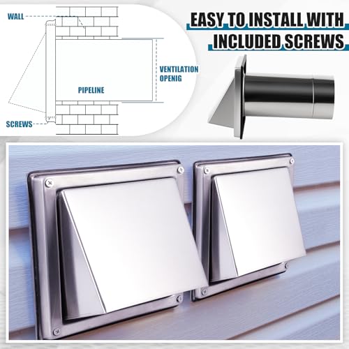 Image of Gisafai 4 inch Dryer Vent Cover Outside with Stainless Steel Guard Outdoor Wall Dryer Exhaust Vent Cap with Removable Extension Pipe, Non-return Flap and Sealing Gasket Grille Screen