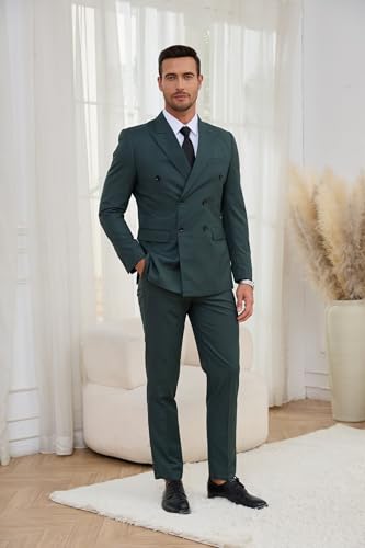 Mens 2 Piece Double Breasted Suit Men Slim Fit Jacket Pants Suit Set for Wedding Prom2