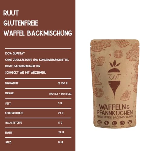 Ruut Glutenfreie Backmischung - Waffeln & Pfannkuchen | Ohne Zusatzstoffe, Paleo, glutenfrei, getreidefrei, laktosefrei | Für Waffeln, Pancakes, Pfannkuchen & Crêpes (910g)
