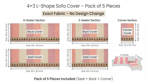 Image of Velvet L Shape 4+3 (7 Seater) Sofa Cover Fully Covered | Anti Skid Non Slip | Printed Pink | Washable Furniture Protector