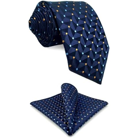 S&W SHLAX&WING Neckties for Men Navy with Orange Dots Tie for Men Suit Set with Pocket Square Extra Long 63" Cover
