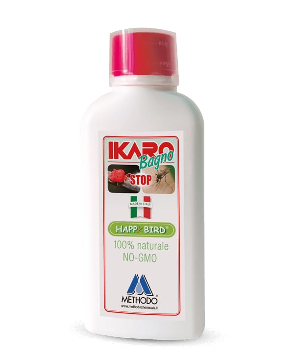 IKARO Antiacari Antizanzare Happy Bird, Miscela di Erbe Officinali, 500ml, Diluizione 10ml per Litro d'Acqua, Repellente per Uccelli da Gabbia e Voliera