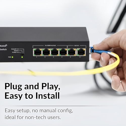 Image of Prama Prama PT-SW1U06P-E 100 Mbps Network PoE Switch, 4 PoE Ports + 2 Uplink RJ-45 Ports