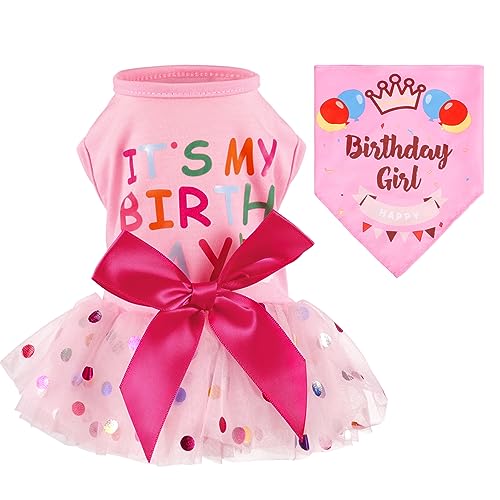 Fuyamp-Dog-Birthday-Dress-Girl-Puppy-Skirt-Clothes-Pink-Dog-Tulle-Dress-with-Bandana-for-Small-Dogs-Cotton-Dog-Wedding-Dress-Dog-Birthday-Outfit-Summer-Clothes-for-Pets-Party-Costume