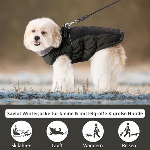 Savlot Wärme hundemantel Winddicht hundejacke Reflektierend hundemantel für kleine Hunde Hundemantel Grosse Hunde Mit Reißverschlussl Mit Reißverschluss Grün M