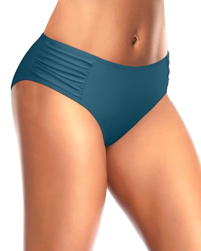 Image of Tempt Me Women Bikini Bottoms Mid Waist Bathing Suit Swimsuit Ruched Swim Bottom