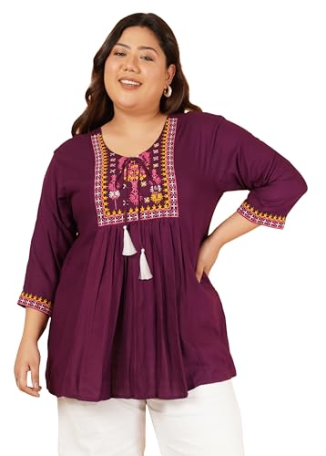 Image of Indietoga Women's Plus Size Viscose Rayon Embroidered Regular Fit Tops (2XL to 7XL)