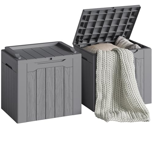 Devoko 30 Gallon Resin Deck Box 2 Pack Outdoor Indoor Waterproof Storage Box for Patio Furniture Pool Accessories Storage for Cushion Garden Tools (Grey, 2 Pack)