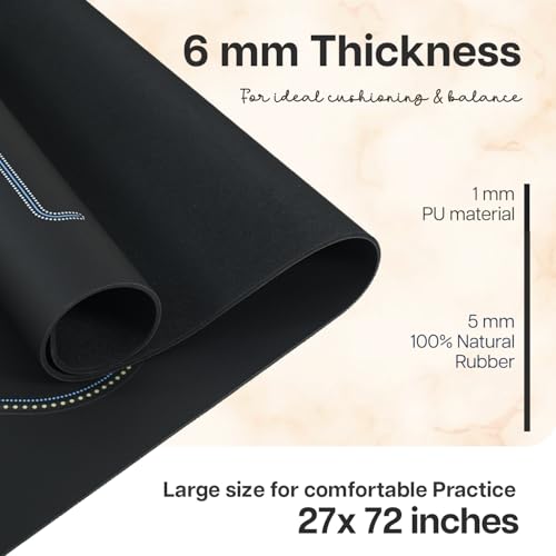 Image of WiseLife Alignment PU Rubber Professional Yoga Mat Carry Strap Extra Thick Extra Long Exercise floor mat for Gym, Workout,Fitness, Yoga and Pilates PURE PU Leather & Natural Rubber (Black 5mm)