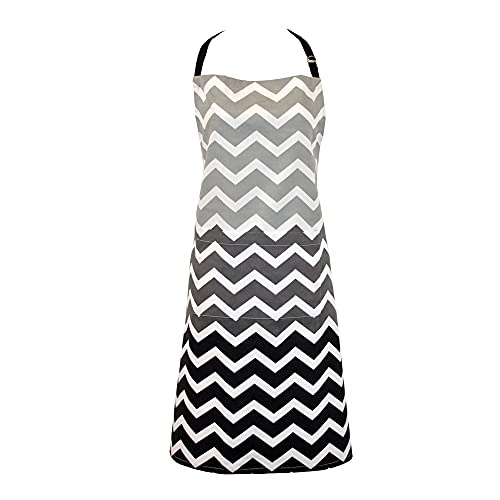Dii 100% Cotton, Trendy Chevron Ombre Unisex Chef Kitchen Apron, Adjustable Neck & Waist Ties, Machine Washable, Front Pocket, Perfect For Cooking, Baking, Bbq-Black #TOP26