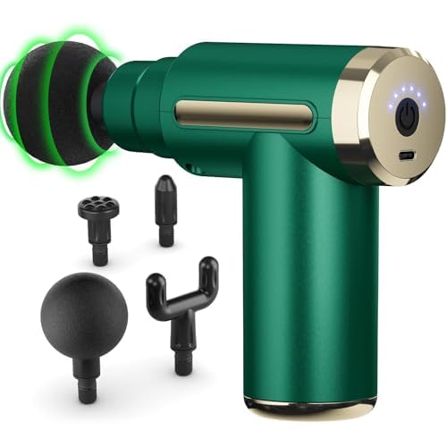 cotsoco Massage Gun Deep Tissue for Pain Relief with 4 Massage Heads & 6 Speeds, Electric Mini Handheld Body Massager for Any Pain Relief, Best Gifts for Dad and Mom Green