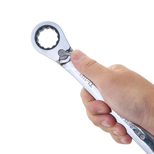 Image of BLACK CANYON 7 /8 Inch Ratchet Combination Wrench, 12-Point Box End & Hex Opening, Polished Steel Ratcheting Wrench with SAE & Metric Sizes