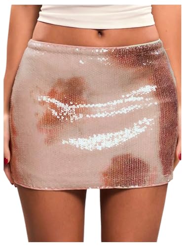 Floerns Women's Tie Dye Bodycon Mini Skirts Shiny Sequin Low Rise Waist Party Pencil Skirt