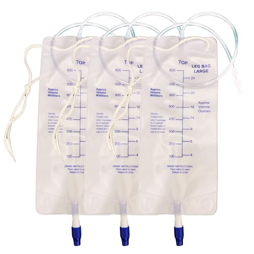 800ml Nephrostomy Bags with 24 Inch Silicone Tube Urine Drainage Bag with Twist Drain Valve Pack of 3