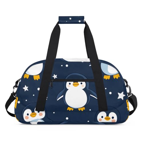 Penguin Theme Gym Travel Duffle Bag for Boys - Gymnastics Sports Dance Bag with Front Zipper Pocket for School Practice or Overnight Travel Weekender Sleepover Tote Bag Starry Night Penguins2