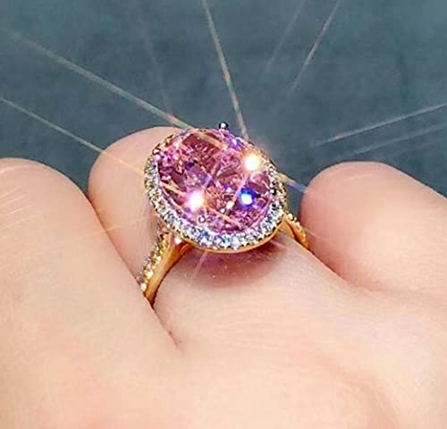 Cutesmile 18k Gold Filled Shiny Oval Cut Pink CZ Crystal Ring Band