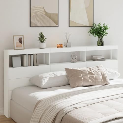 Cinyiqo Cabecero de Cama con LED Blanco 220x17x102 cm, Cabeceros Cama, Cabeceros Moderno, Cabezales Cama, Muebles Habitacion, Cama Cabeza, Mueble Cabecero - 839224