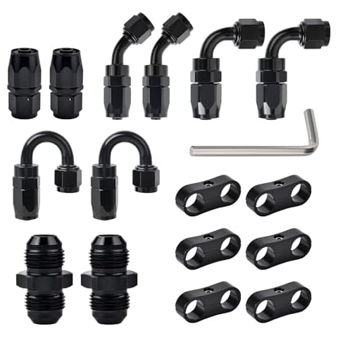 EVIL ENERGY 6AN Hose End Fitting Kit Straight 45 90 180 Degree with AN6 Male to Male Coupler & 6AN Hose Separator Clamp for CPE Braided Hose Cover
