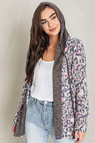 Image of Eloges Women's Multi Stripe Soft Knit Open Cardigan with Suede Elbow Patch