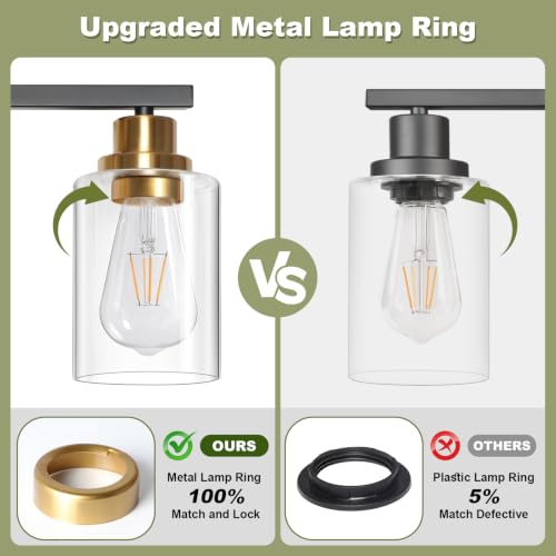Image of Unicozin Modern Bathroom Light Fixtures, 5 Light Vanity Lights Over Mirror, Black and Gold Wall Lamp with Clear Glass for Living Room Cabinet Bedroom Porch