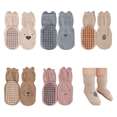 Rutschfeste socken für Jungen Mädchen Baby 5 Paar Anti Rutsch Socken Kinder, Rutschfeste Kleinkind Socken Fördern Motorik & Sinne Für Babys Sportsocken Cover