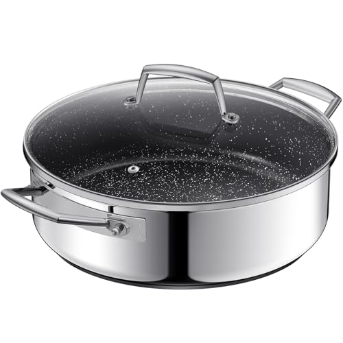 BEZIA Schmorpfanne 28 cm hoher Rand, Schmortopf mit Deckel 5,2L, Edelstahl 18/10, Bräter mit...