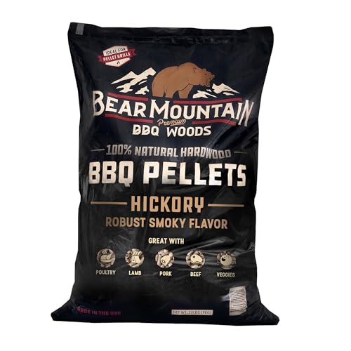Bear Mountain All Natural Wood Pellets for Smoker, Grill & BBQ, 20 Lbs, Hickory
