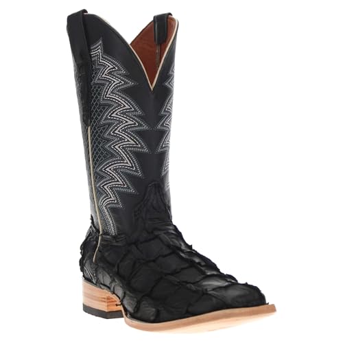 Image of Vaccari Men's Dylan Genuine Pirarucu Fish Leather Broad Square Toe Cowboy Boots
